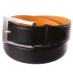 Ceinture en cuir noire, int�rieur cuir jaune orang�