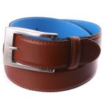 Ceinture en cuir marron clair, int�rieur cuir bleu
