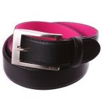 Ceinture en cuir noire, int�rieur cuir rose fushia