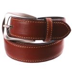 Ceinture en cuir marron clair � surpiqures beiges