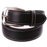 Ceinture en cuir bleu marine � surpiqures blanches