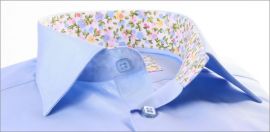 Blue shirt with floral collar and cuffs