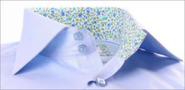 Blue shirt with blue and green liberty collar and cuffs
