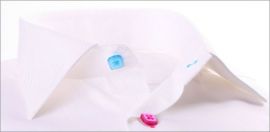 White slim fit shirt with green, blue and pink buttons