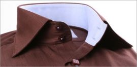 Brown slim fit shirt with light blue collar and cuffs