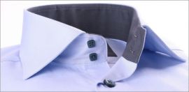 Blue french cuff shirt with grey collar, cuffs and buttons
