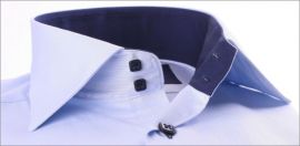Blue napolitan cuff shirt with navy blue collar, cuffs and buttons