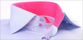 Blue slim fit shirt with pink collar and cuffs