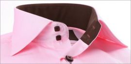 Pink shirt with brown collar, cuffs and buttons