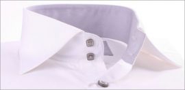 White napolitan cuff shirt with grey collar, cuffs and buttons