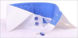 White napolitan cuff shirt with blue collar, cuffs and buttons