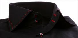 Black slim fit shirt with red selvedge and button holes