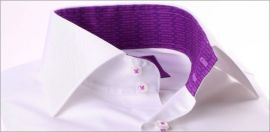 White shirt with purple patterns collar and cuffs