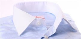 Blue and white checked shirt with white collar and cuffs