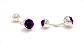 Double sided cufflinks with purple crystals