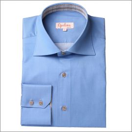 Blue french cuff shirt with a Prince of Wales collar