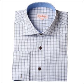Chemise bleue � carreaux col int�rieur uni bleu