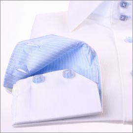 White shirt with blue stripes collar and cuffs and blue buttons