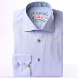 Blue slim fit shirt with blue floral collar and cuffs