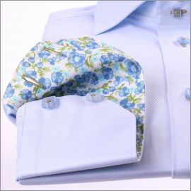 Blue slim fit shirt with blue floral collar and cuffs