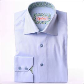 Blue shirt with blue and green liberty collar and cuffs