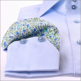 Blue shirt with blue and green liberty collar and cuffs