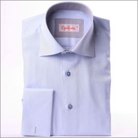 Blue french cuff shirt with light grey collar and cuffs