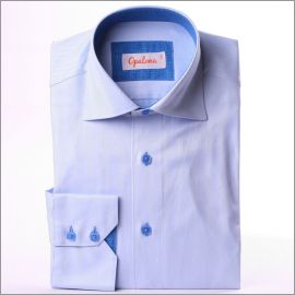 Blue slim fit shirt with blue patterns collar and cuffs