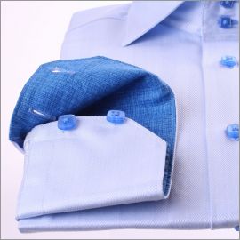 Blue slim fit shirt with blue patterns collar and cuffs