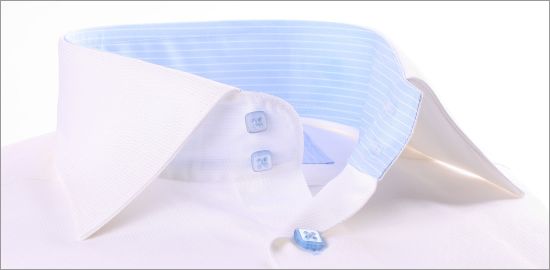 White french cuff shirt with blue stripes collar and cuffs and blue buttons
