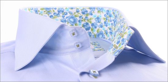 Blue slim fit shirt with blue floral collar and cuffs