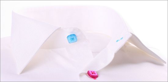 White slim fit shirt with green, blue and pink buttons