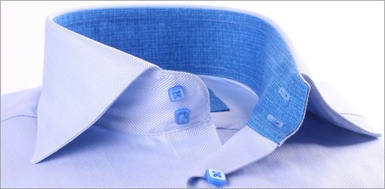 Blue slim fit shirt with blue patterns collar and cuffs