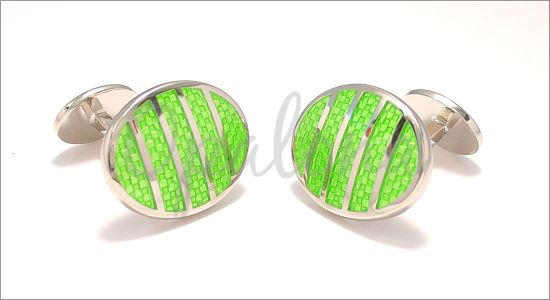 Ovale argent� avec bandes vertes