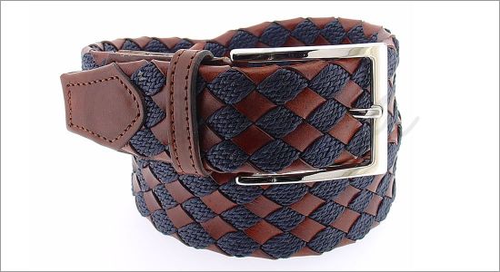 Ceinture tress�e cuir et bleue marine