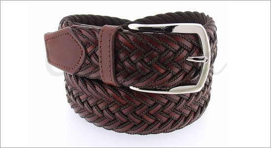 Ceinture tress�e cuir et marron chocolat