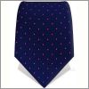 Dark blue woven silk tie with pink dots