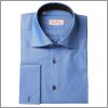 Blue shirt with a brown collar