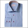 Chemise bleue � col int�rieur fleuri rose et jaune
