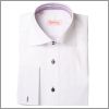 White french cuff shirt with a purple striped collar 