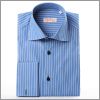 Chemise bleue ray�e � poignets mousquetaires et boutonjs noirs