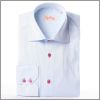Light blue shirt with pink buttons