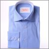 Chemise bleue � fines rayures blanches, col et poignets � motifs blancs