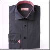 Dark grey slim fit shirt with pink patterns collar and cuffs
