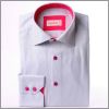 Chemise cintr�e grise � col, poignets et boutons fushias
