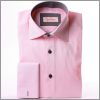 Pink french cuff shirt with grey collar, cuffs and buttons