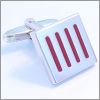 Square cufflinks with red enamel striations