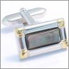 Rectangle cufflinks with a dark grey cat's eye