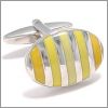 Oval cufflinks with yellow stripes