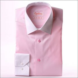 Pink shirt with white collar and cuffs